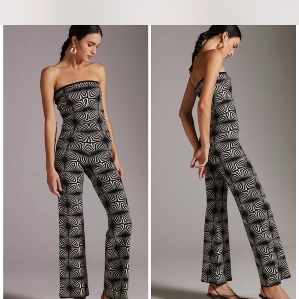 Anthropologie Black and White Geometric Jumpsuit